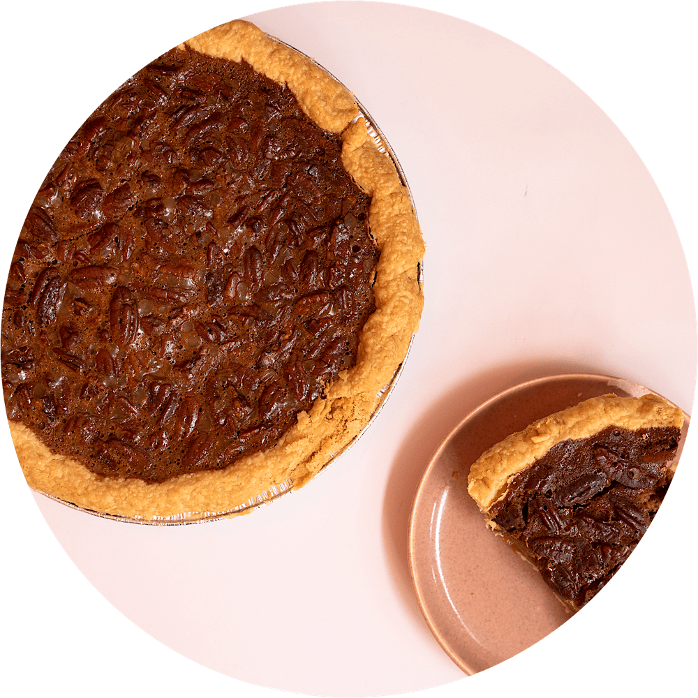 Brown butter honey pecan pie with caramelized pecans and flaky crust baked fresh at Petee's Pie NYC