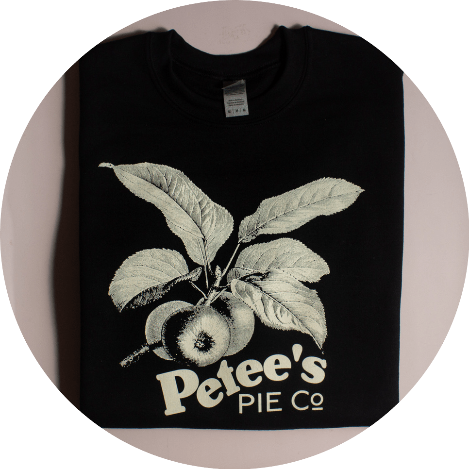 Petee's Pie Company sweatshirt with bakery logo from NYC Lower East Side pie shop