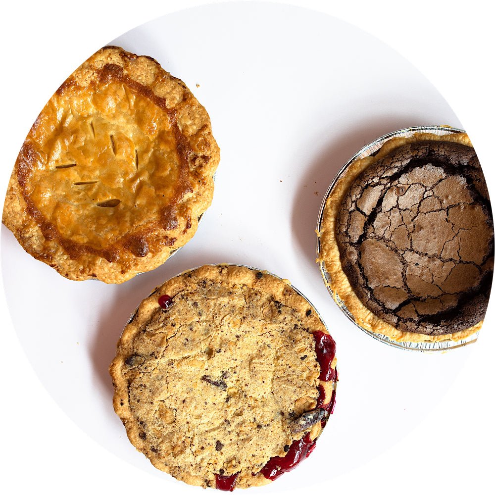 Small batch junior pies in Hudson Valley apple and chocolate chess from Petee's Pie Company