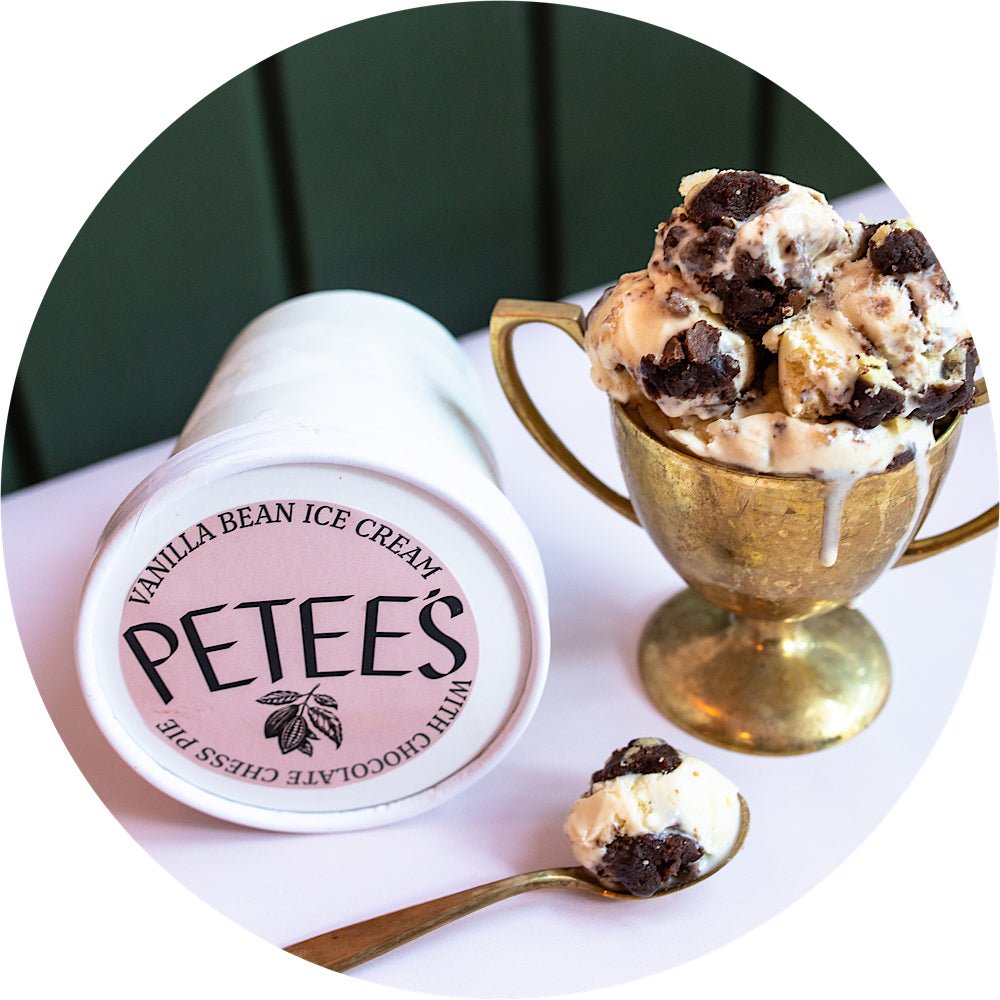 Vanilla ice cream pint with buttermilk pie pieces from Petee's Pie Company NYC