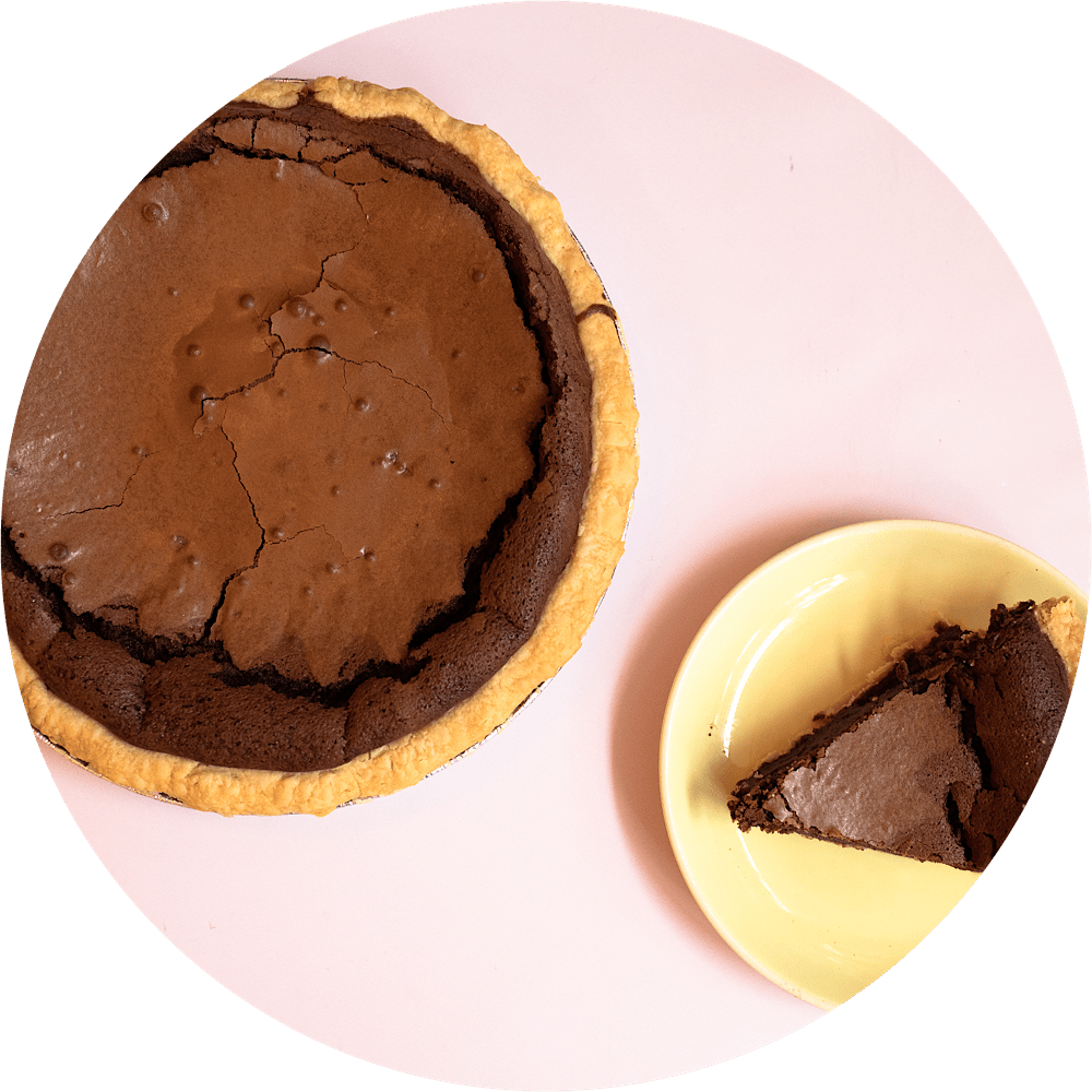 Salty chocolate chess pie with buttermilk custard, bittersweet chocolate and sea salt at Petee's Pie NYC bakery
