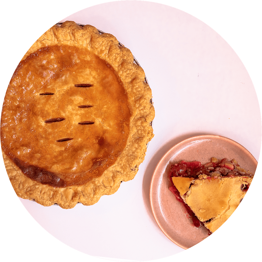 Fresh sour cherry pie with buttery crust made with tart cherries at Petee's Pie NYC bakery