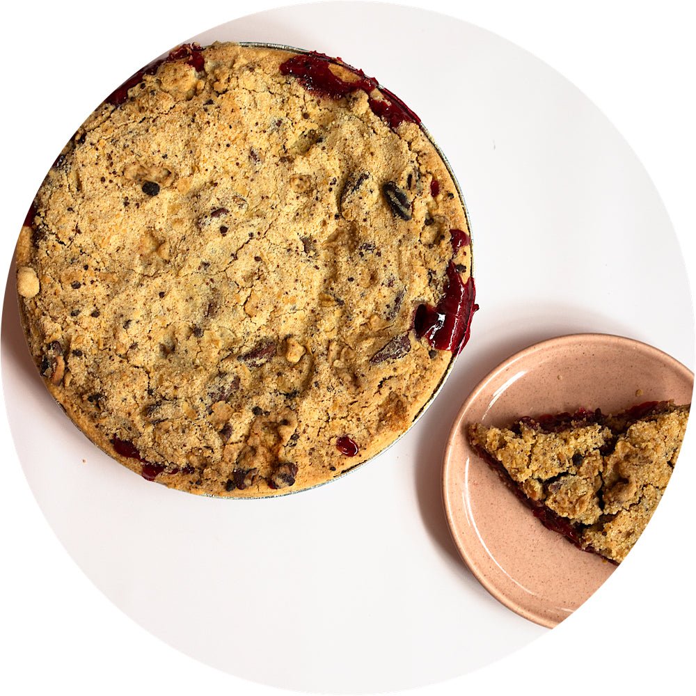 Sour cherry crumb pie with Montmorency cherries and pecan crumb topping from Petee's NYC bakery