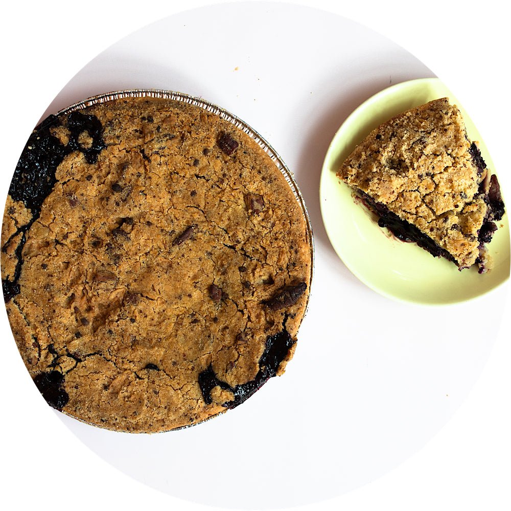 Wild blueberry crumb pie with Maine berries and buttery crumb topping from Petee's NYC bakery