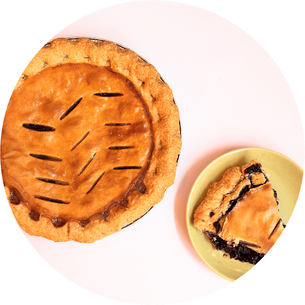 Wild Maine blueberry pie with fresh blueberries and flaky crust baked daily at Petee's Pie NYC bakery